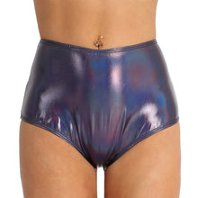 Load image into Gallery viewer, IIXPIN Women Pole Dance Shiny Metallic Booty Shorts Patent Leather Back Zipper High Waisted Brief Style Bottoms Dance Raves
