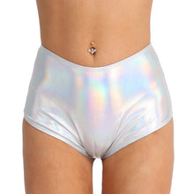 Load image into Gallery viewer, IIXPIN Women Pole Dance Shiny Metallic Booty Shorts Patent Leather Back Zipper High Waisted Brief Style Bottoms Dance Raves